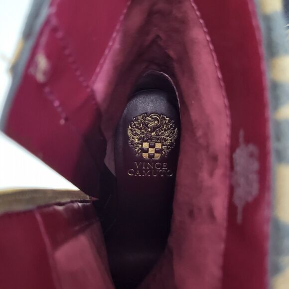 VINCE CAMUTO Blaira Boots Womens 6.5 Leopard Print Brown Suede Heels Pointed Toe - Picture 8 of 10